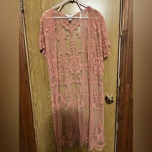 Mauve Lace Kimono Cardigan